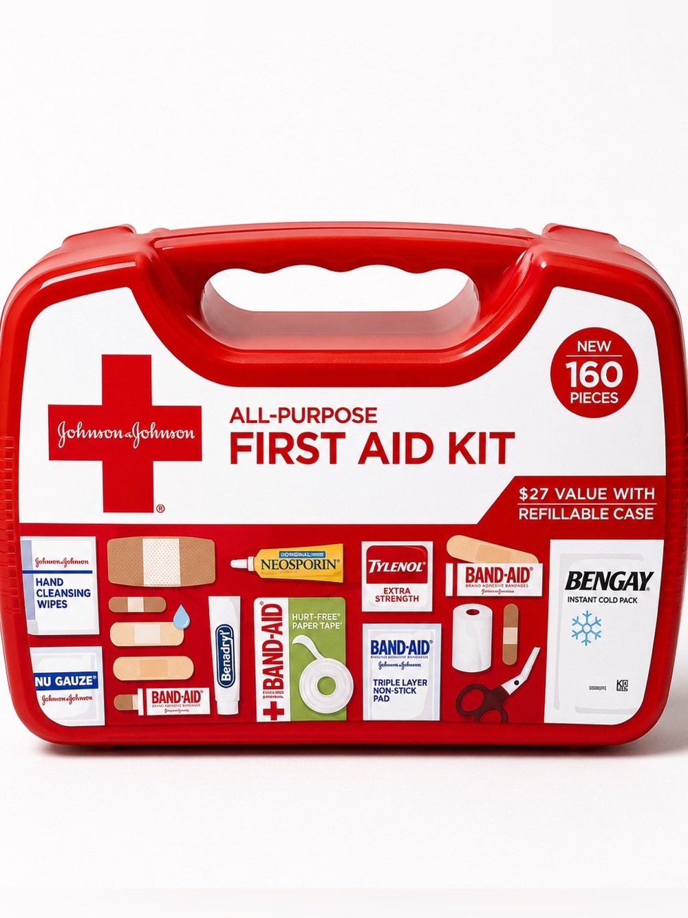 Johnson & Johnson 160 Pc First Aid Kit | Emergency Medical Travel Home Car Kit
